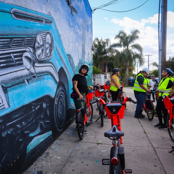 Riders participating on a local mural tour