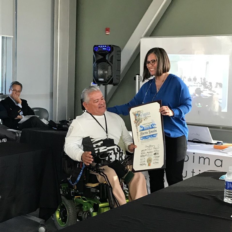 Councilwoman Monica Rodriguez presents Martin Rosales with a Leadership Certificate signed by all City Council Members and Mayor Garcetti. August 23rd, 2018